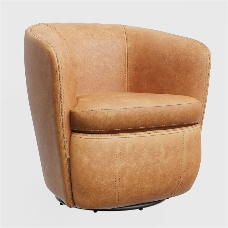 Maklaine Vintage Caramel Genuine Italian Leather Swivel Club Chair