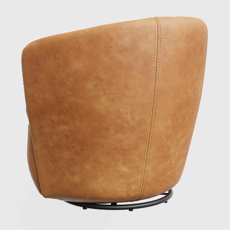 Maklaine Vintage Caramel Genuine Italian Leather Swivel Club Chair