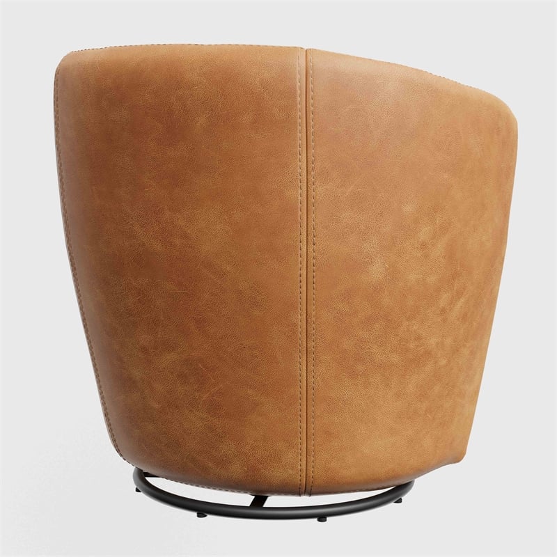 Maklaine Vintage Caramel Genuine Italian Leather Swivel Club Chair