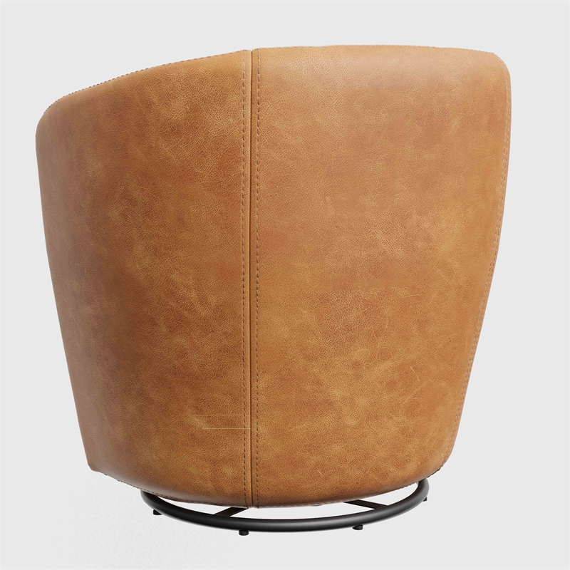 Maklaine Vintage Caramel Genuine Italian Leather Swivel Club Chair
