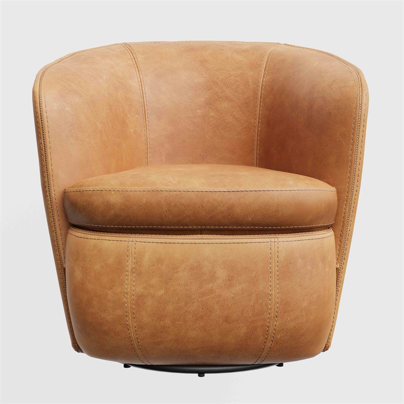 Maklaine Vintage Caramel Genuine Italian Leather Swivel Club Chair
