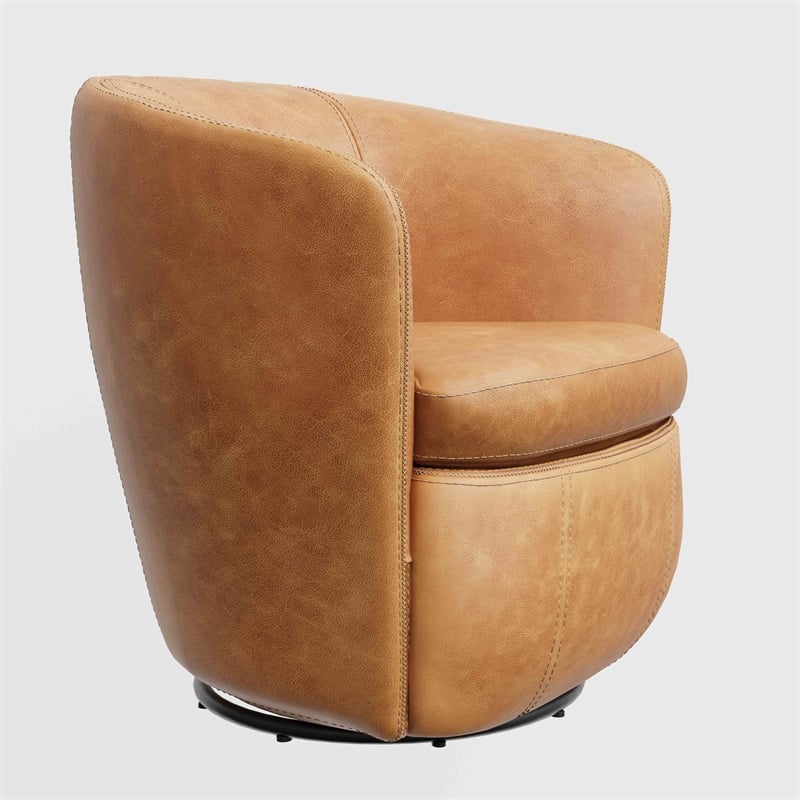 Maklaine Vintage Caramel Genuine Italian Leather Swivel Club Chair