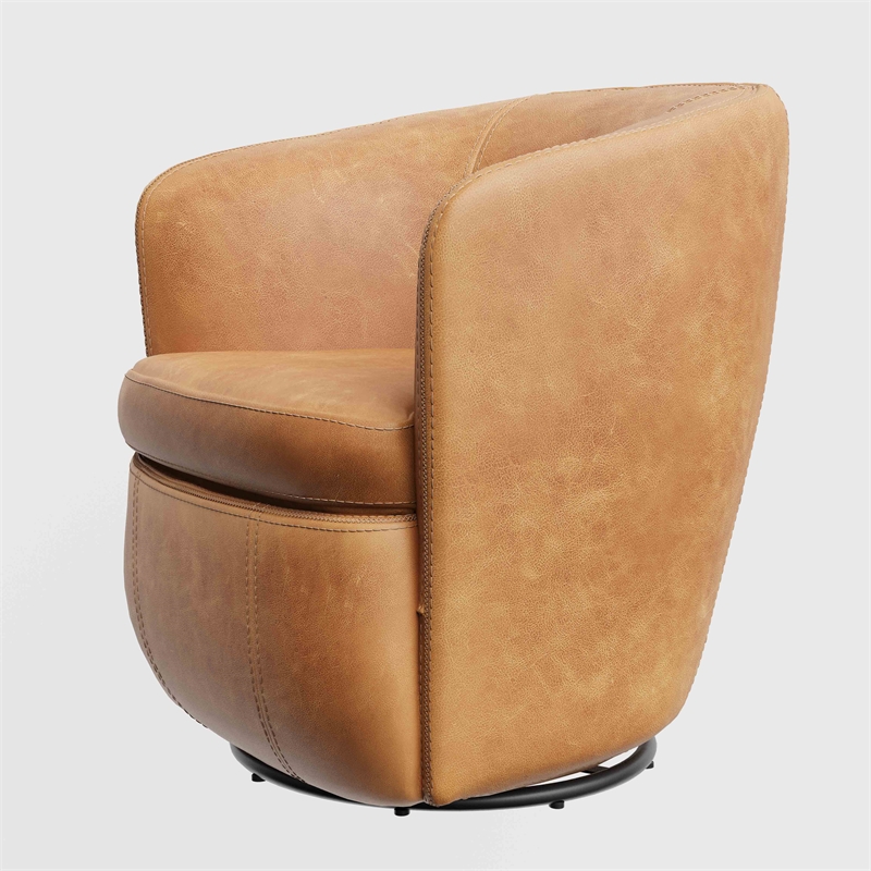 Maklaine Vintage Caramel Genuine Italian Leather Swivel Club Chair