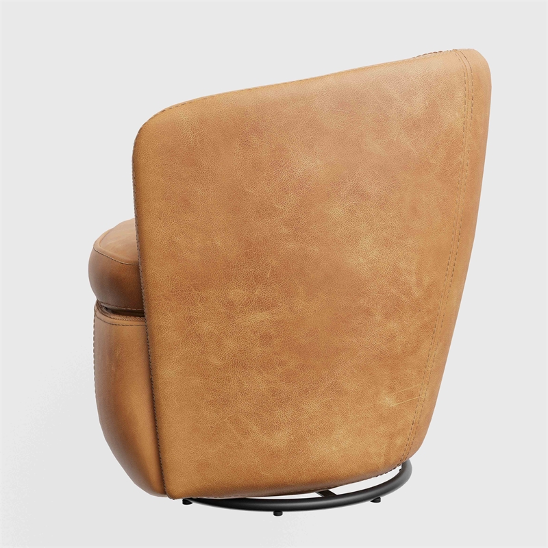 Maklaine Vintage Caramel Genuine Italian Leather Swivel Club Chair