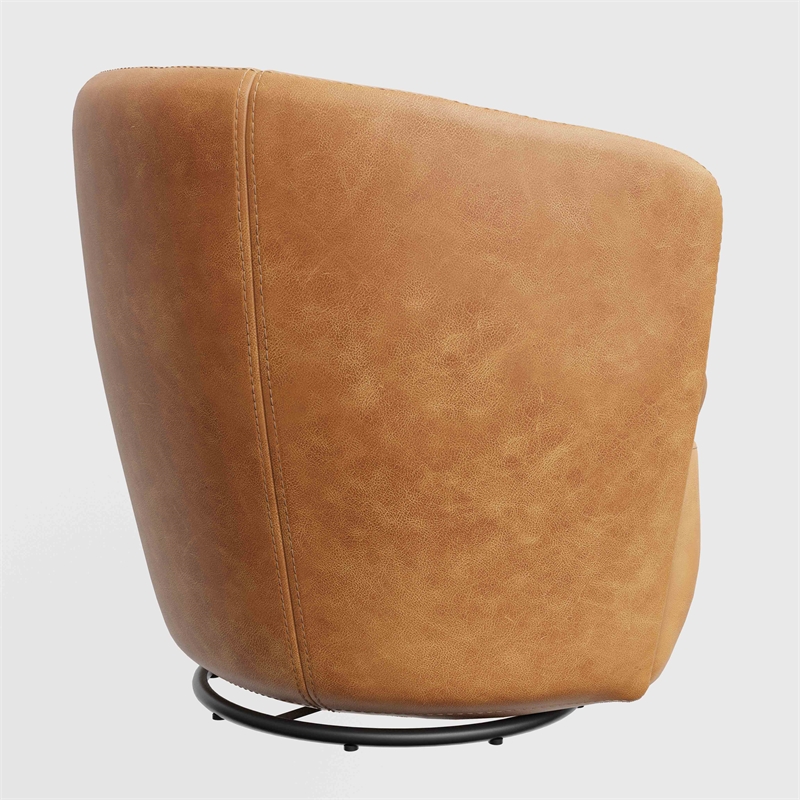 Maklaine Vintage Caramel Genuine Italian Leather Swivel Club Chair