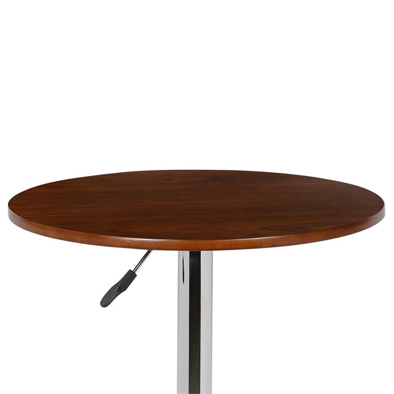 Maklaine Contemporary Faux Leather Pub Table in Walnut and Chrome
