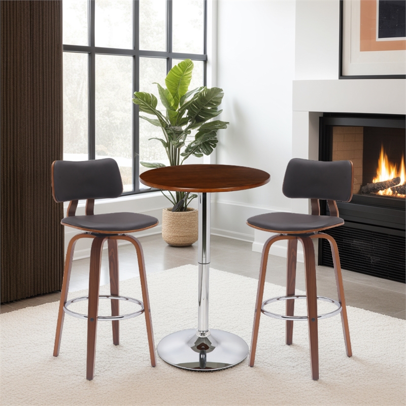 Maklaine Contemporary Faux Leather Pub Table in Walnut and Chrome