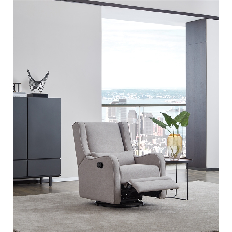 Maklaine Contemporary Fabric Manual Swivel Glider and Recliner in Gray