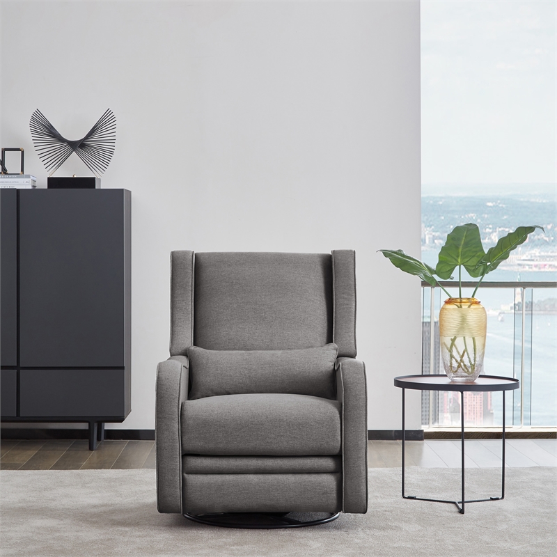 Maklaine Fabric Power Swivel Glider and Recliner in Harbor Gray