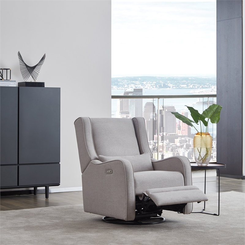 Maklaine Fabric Power Swivel Glider and Recliner in Pearl River Gray