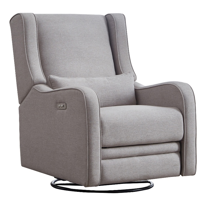 Maklaine Fabric Power Swivel Glider and Recliner in Pearl River Gray