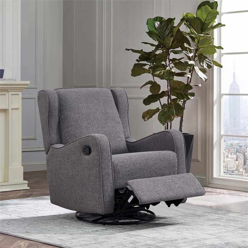 Maklaine Fabric Manual Swivel Glider and Recliner in Steel Gray
