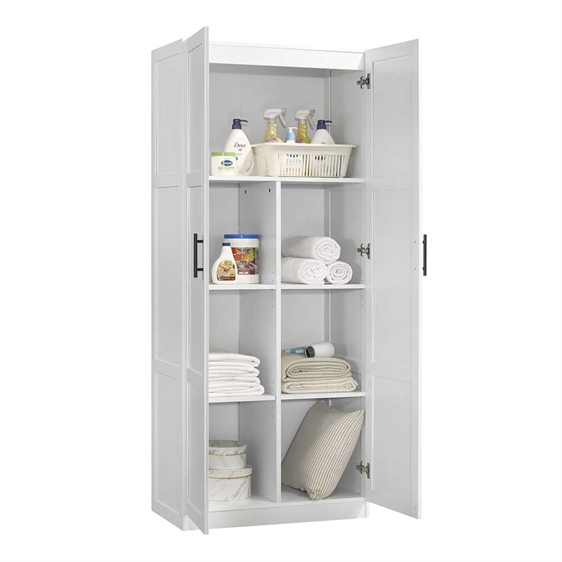 Maklaine Contemporary Engineered Wood Storage Cabinet in White