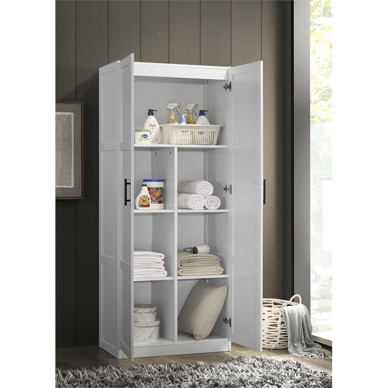 Maklaine Contemporary Engineered Wood Storage Cabinet in White