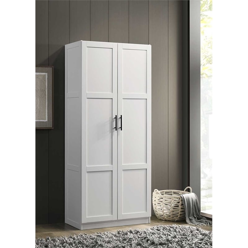 Maklaine Contemporary Engineered Wood Storage Cabinet in White