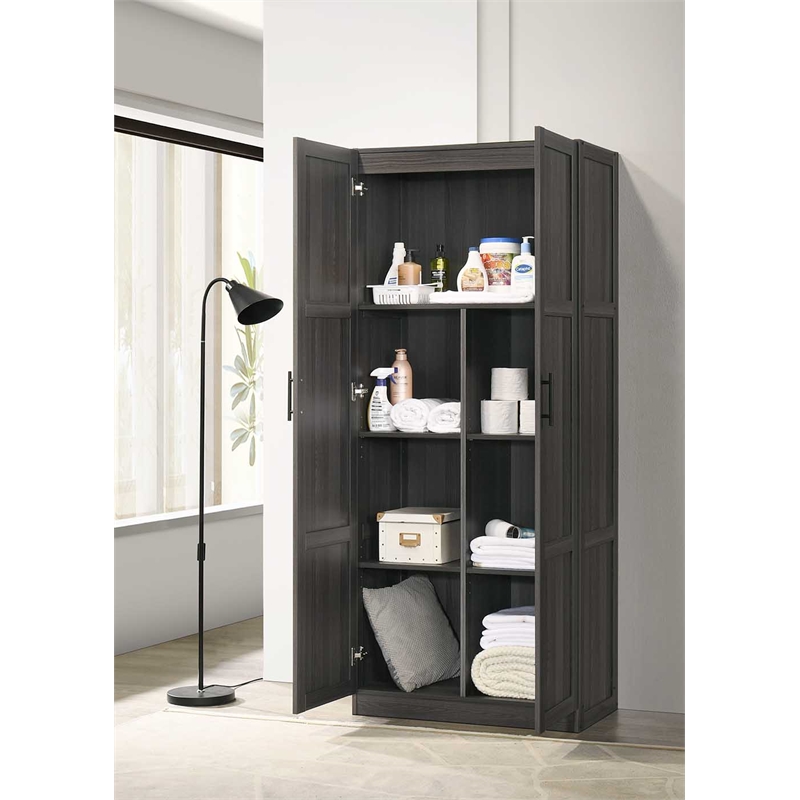 Maklaine Engineered Wood Storage Cabinet in Dark Wood/Graphite Black
