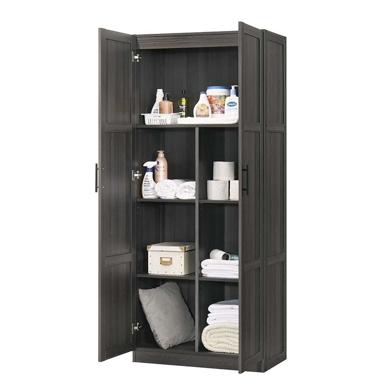 Maklaine Engineered Wood Storage Cabinet in Dark Wood/Graphite Black