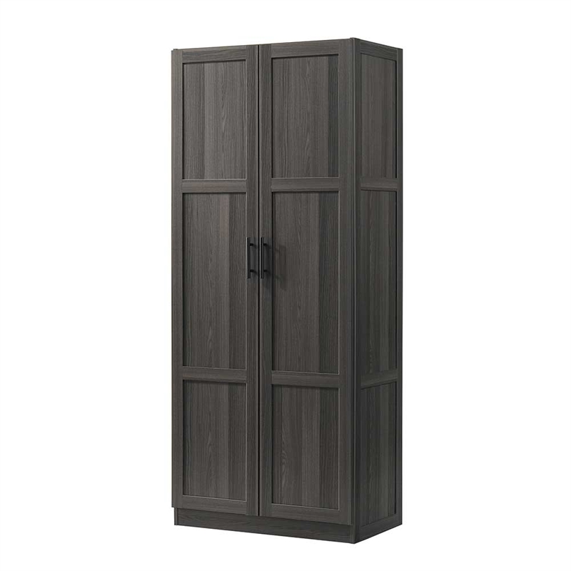Maklaine Engineered Wood Storage Cabinet in Dark Wood/Graphite Black