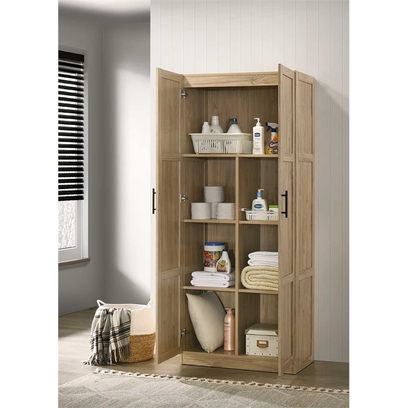 Maklaine Contemporary Engineered Wood Storage Cabinet in Light Wood