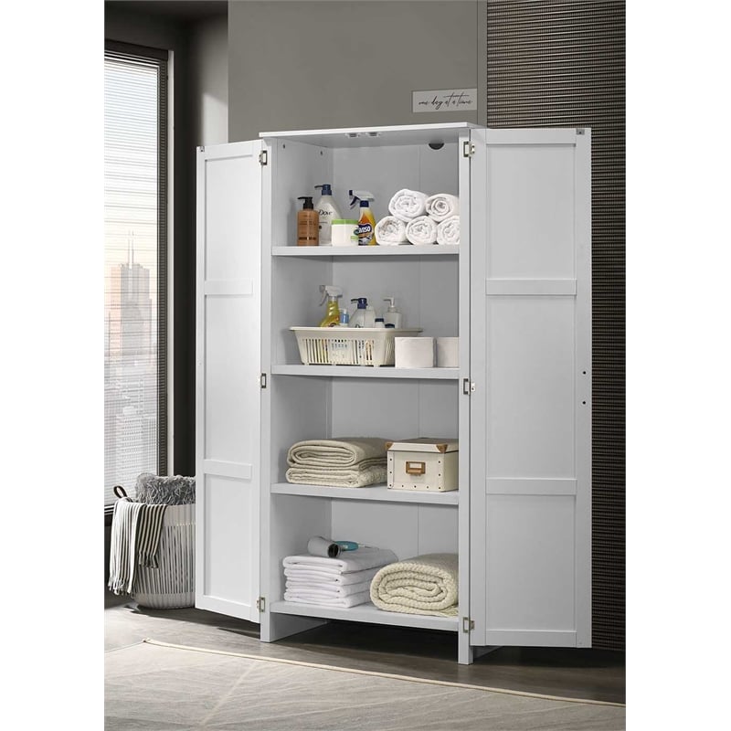 Maklaine Contemporary Engineered Wood Pantry in White Finish