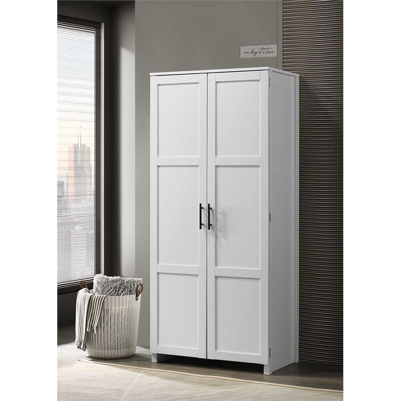 Maklaine Contemporary Engineered Wood Pantry in White Finish