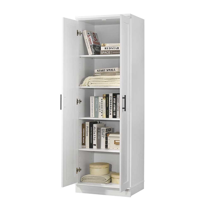Maklaine Contemporary Engineered Wood Storage Cabinet in White