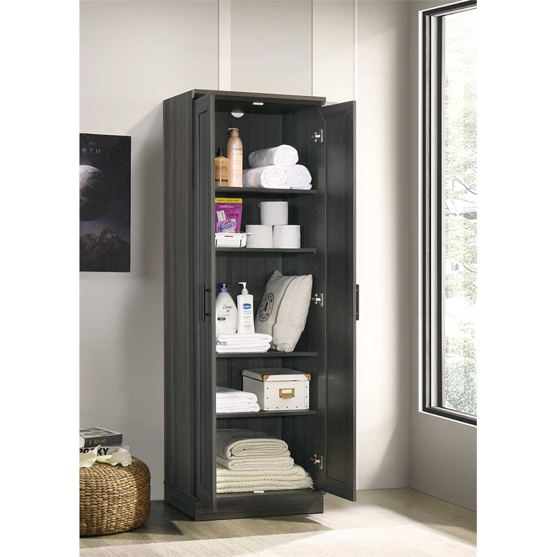 Maklaine Engineered Wood Storage Cabinet in Dark Wood/Graphite Black
