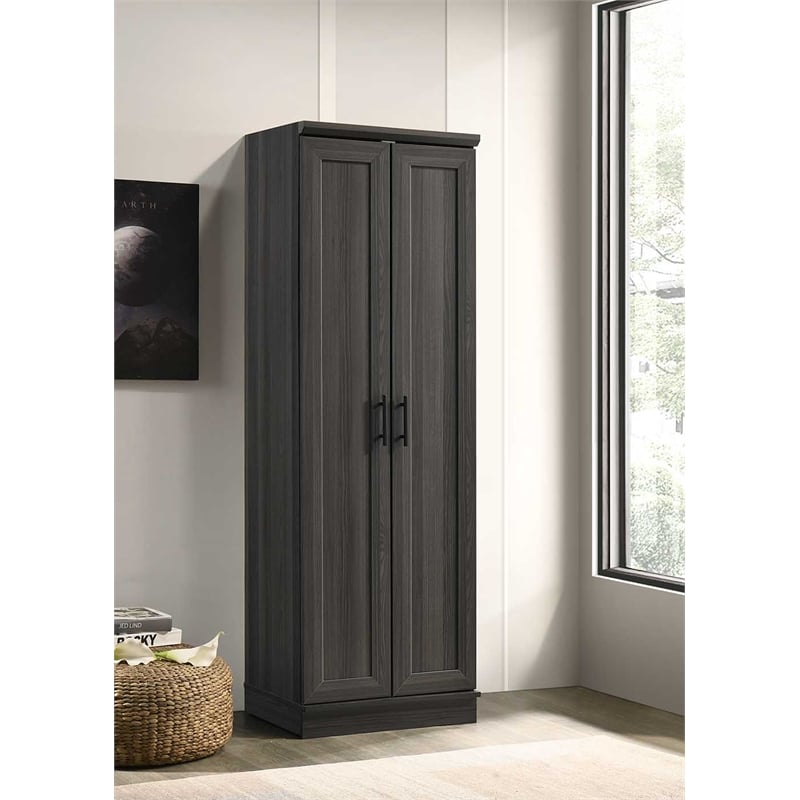Maklaine Engineered Wood Storage Cabinet in Dark Wood/Graphite Black