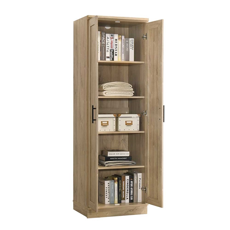 Maklaine Contemporary Engineered Wood Storage Cabinet in Light Wood