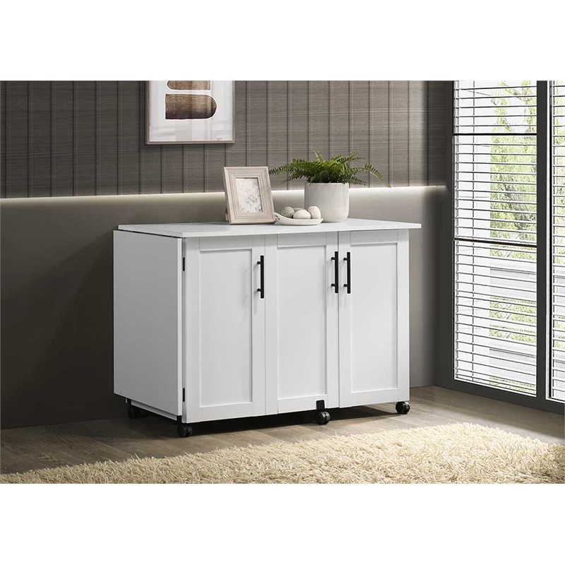 Maklaine Contemporary Engineered Wood Sewing Craft Cart in White