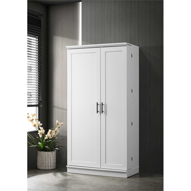 Maklaine Contemporary 2-Door Engineered Wood Storage Cabinet in White