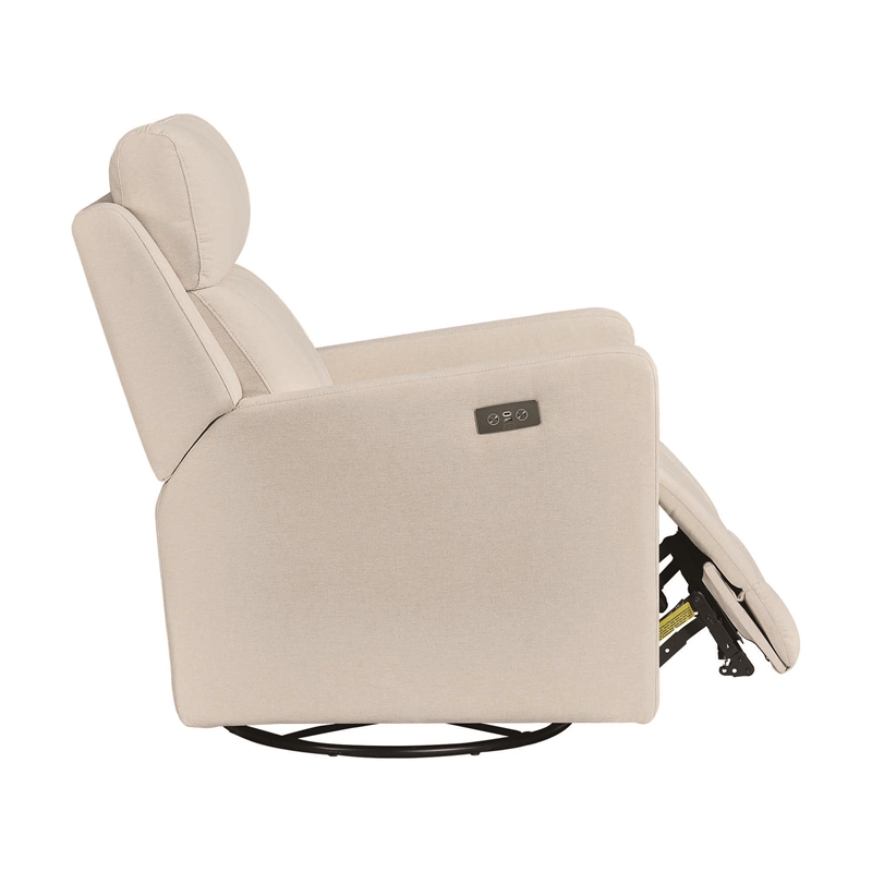 Maklaine Recliner Glider with Swivel Rocker with USB in Light Tan Brown