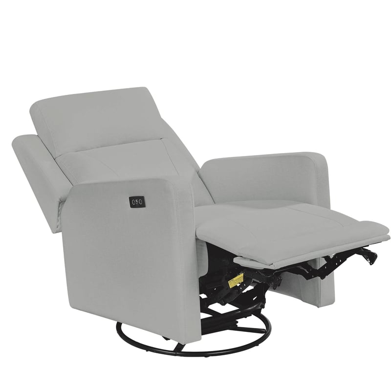 Maklaine Contemporary Recliner Glider with Swivel Rocker with USB in Gray