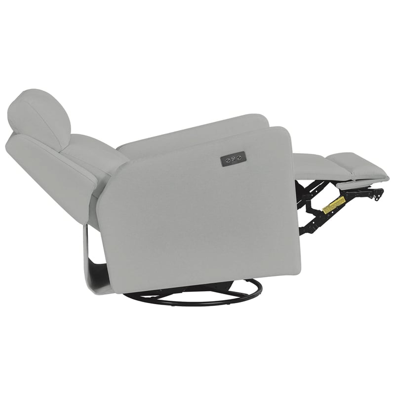 Maklaine Contemporary Recliner Glider with Swivel Rocker with USB in Gray