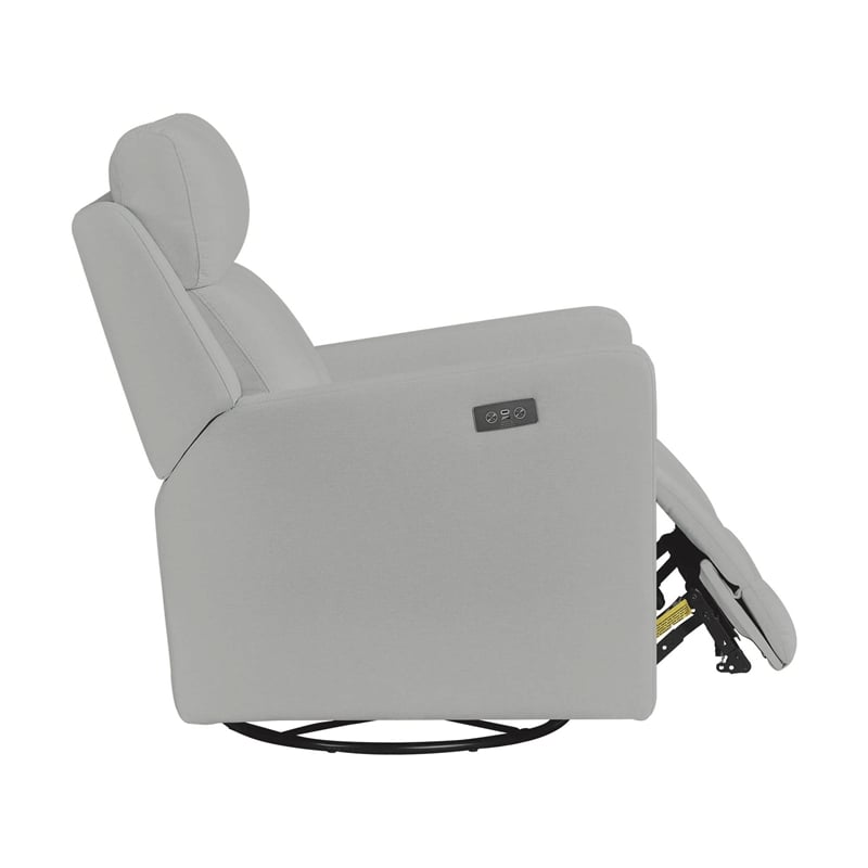 Maklaine Contemporary Recliner Glider with Swivel Rocker with USB in Gray