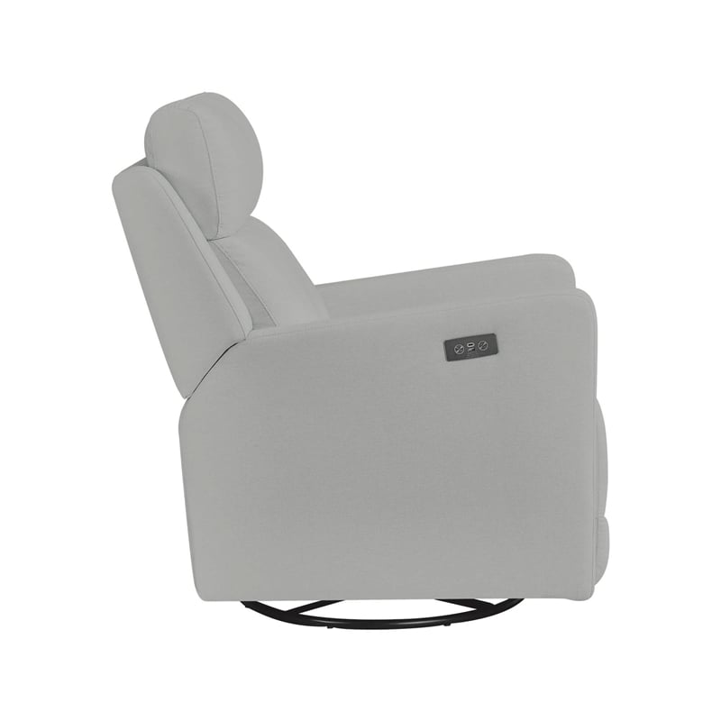Maklaine Contemporary Recliner Glider with Swivel Rocker with USB in Gray