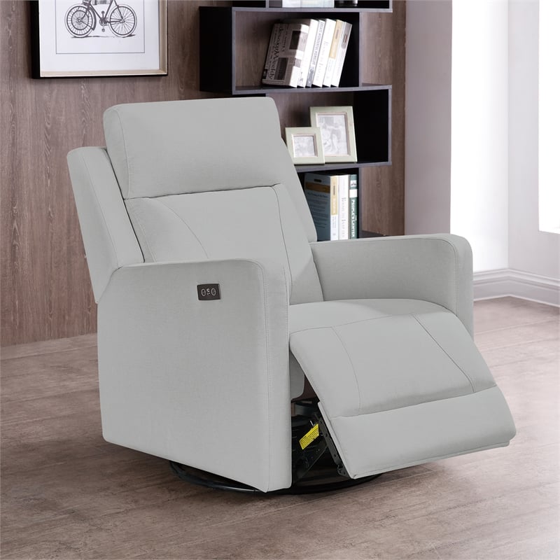 Maklaine Contemporary Recliner Glider with Swivel Rocker with USB in Gray