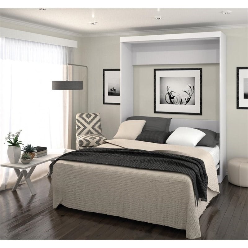 Maklaine Contemporary Queen Murphy Bed 65-inch Space-Saving in White