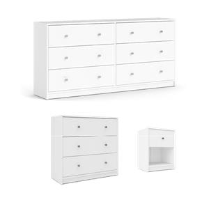 Maklaine Set of 3 Chest and Nightstand and Double Dresser in White