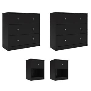 Maklaine Set of 4 1-Drawer Nightstands and 3-Drawers Chests in Black