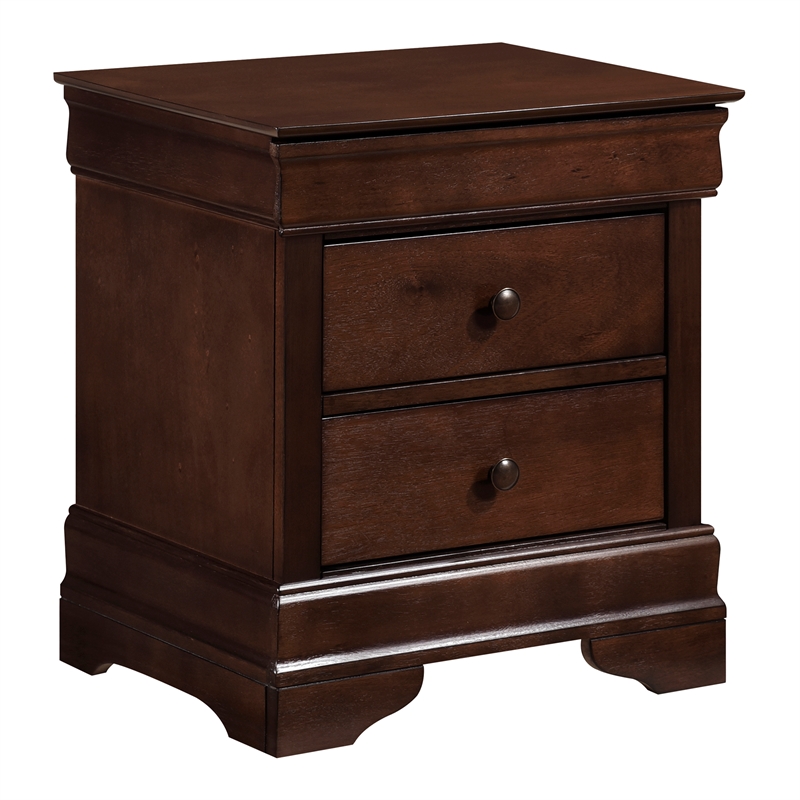Maklaine Set of 2 3-Drawers Traditional Wood Nightstands in Brown Cherry