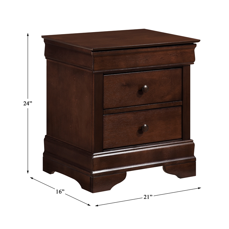 Maklaine Set of 2 3-Drawers Traditional Wood Nightstands in Brown Cherry