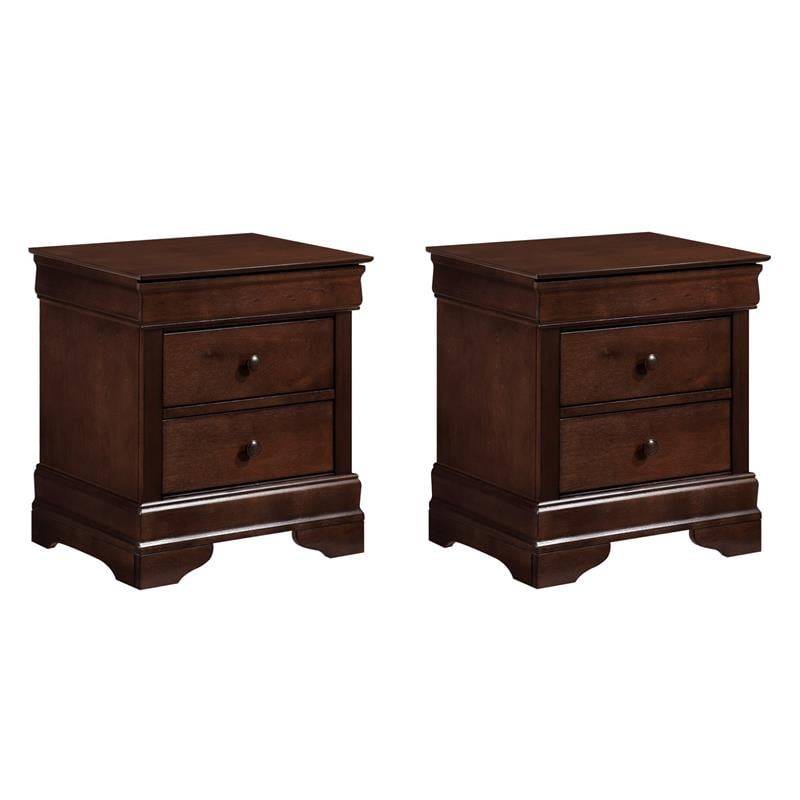 Maklaine Set of 2 3-Drawers Traditional Wood Nightstands in Brown Cherry