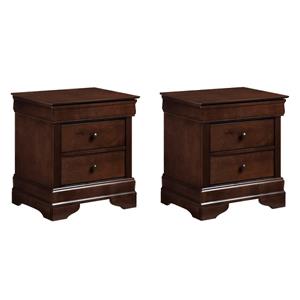 Maklaine Set of 2 3-Drawers Traditional Wood Nightstands in Brown Cherry