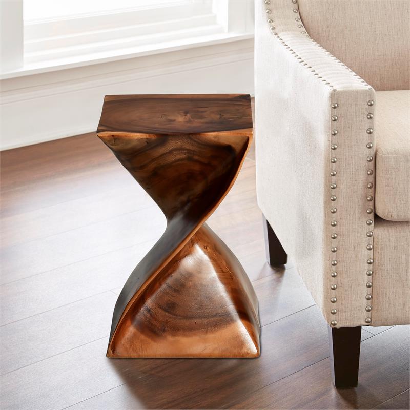 Maklaine Contemporary Natural Brown Wood Glaze Accent Side Table