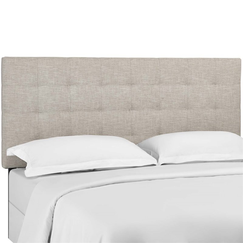 Maklaine Tufted King and California King Linen Fabric Headboard in Beige