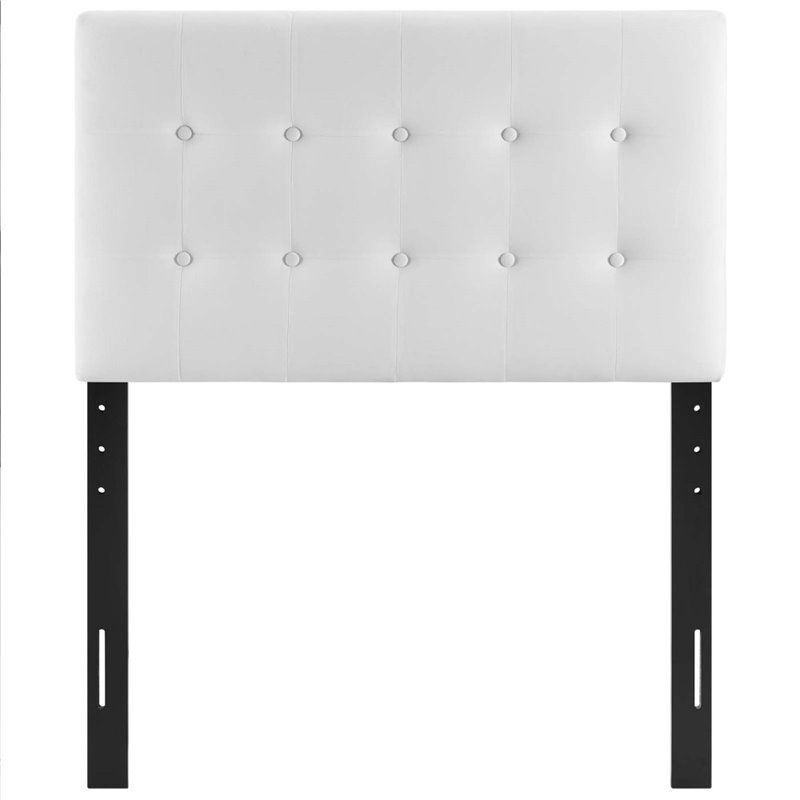 Maklaine Contemporary Twin Tufted Performance Velvet Headboard in White