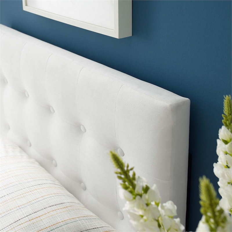 Maklaine Contemporary Twin Tufted Performance Velvet Headboard in White