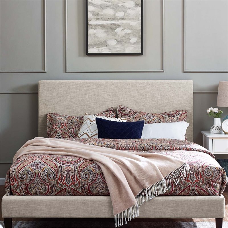 Maklaine Full/Queen Upholstered Linen Fabric Headboard in Beige