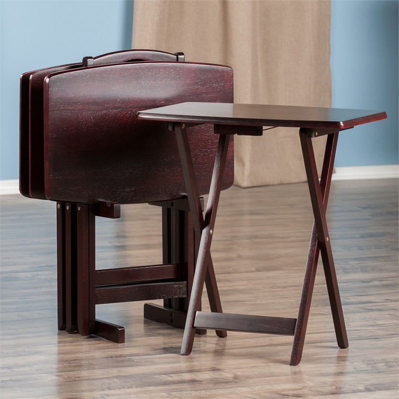Maklaine 5-Piece Oversized Solid Wood Snack Table Set in Espresso